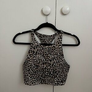 Outdoor Voices Cheetah Fitted Workout Top/Long Line Bra